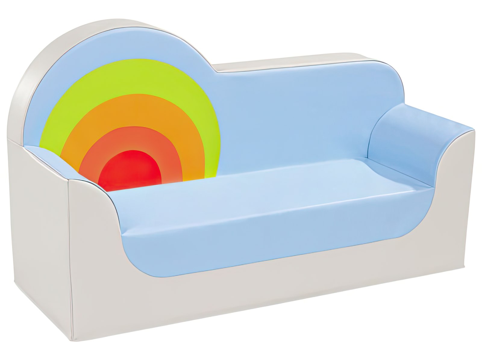 Ein Sofa für Kinder mit einem Regenbogenmotiv
