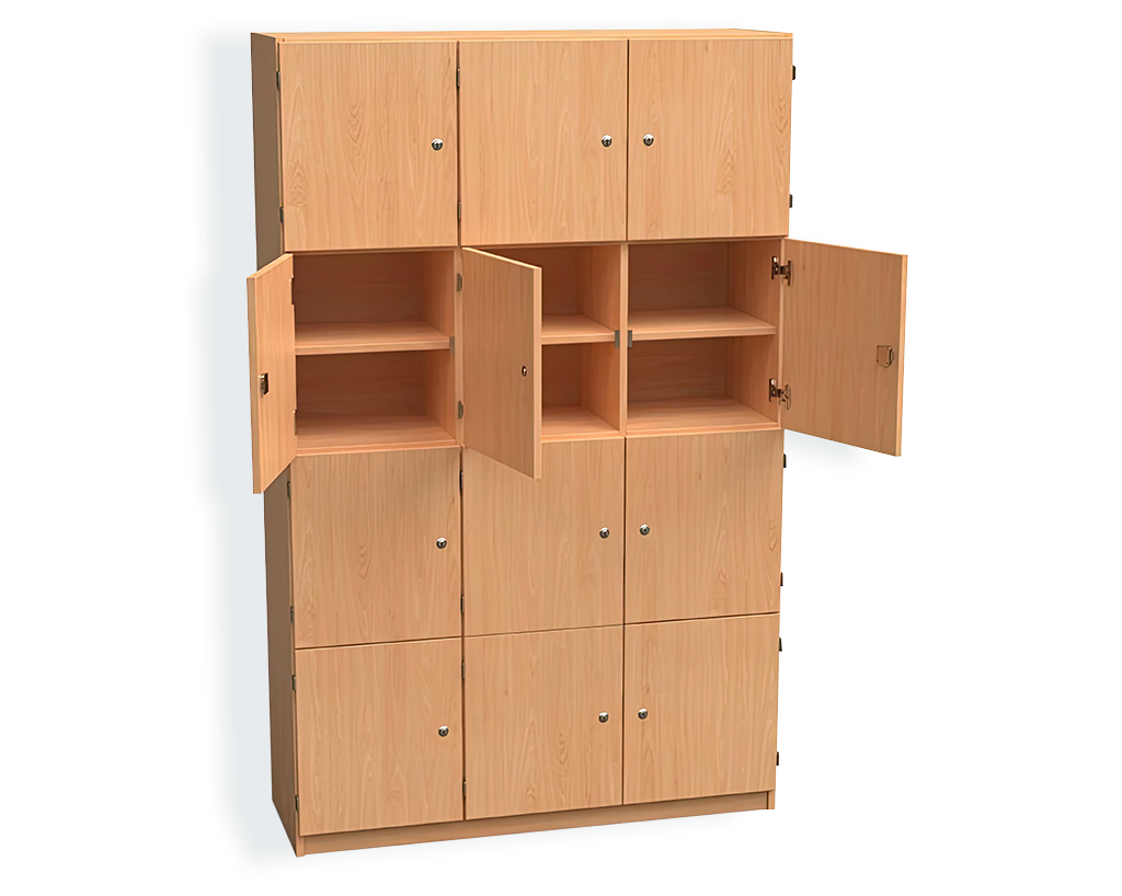 Spind-artiger Schrank mit zwölf abschließbaren Fächern, optionale Briefschlitze